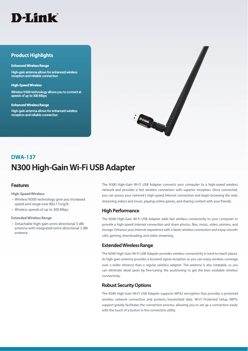 Page n°1 - Manuel utilisateur D-Link DWA-137