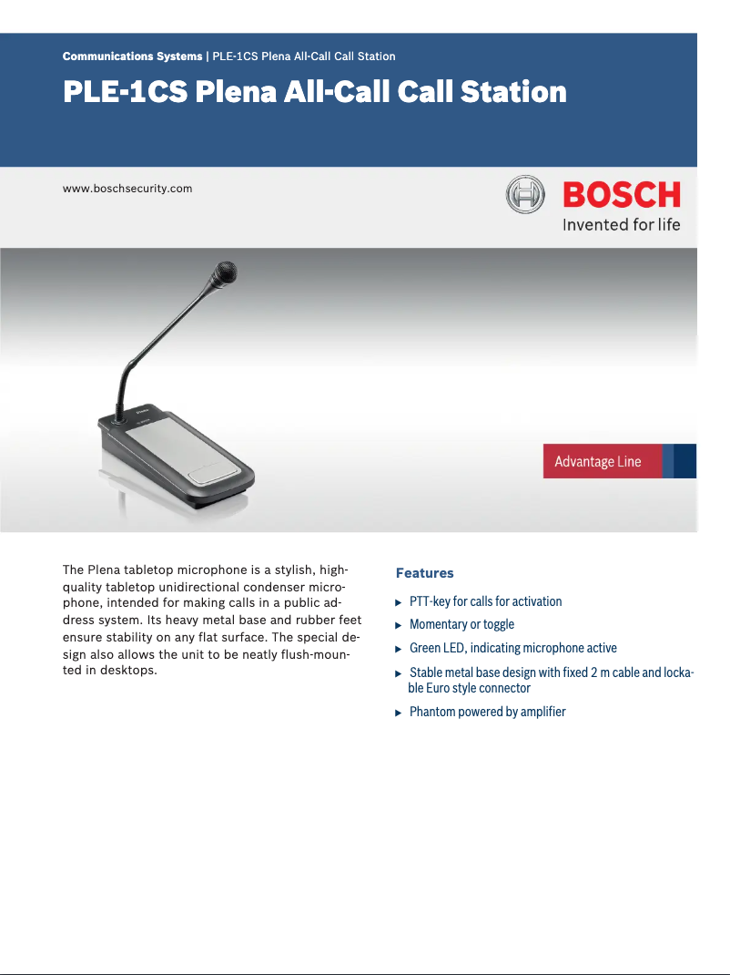 Page n°1 - Fiche technique Bosch Plena