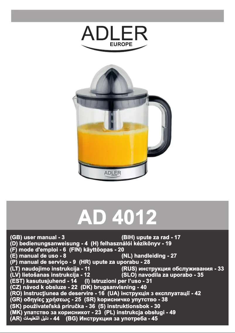 Image de la première page du manuel de l'appareil AD 4012