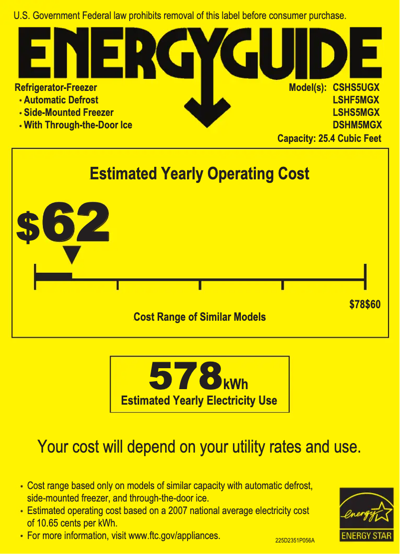 Page 1 de la notice Label énergétique GE CSHS5UGXSS