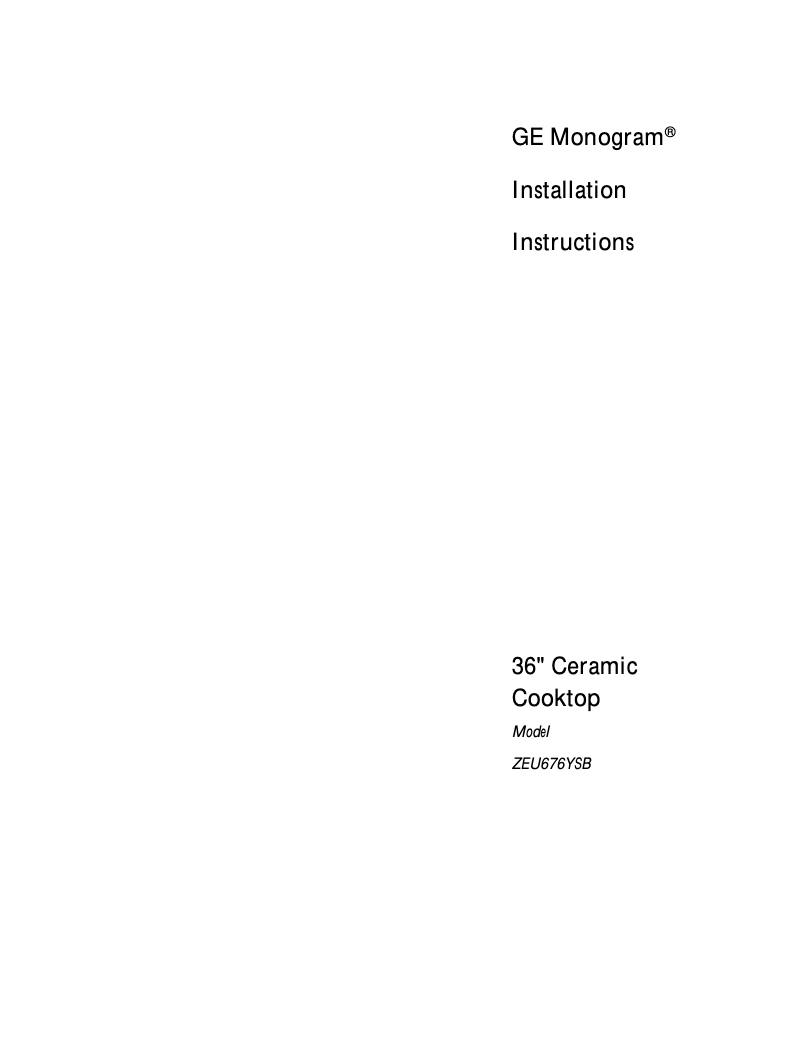 Page 1 of the manual Installation Guide GE ZEU676YSB