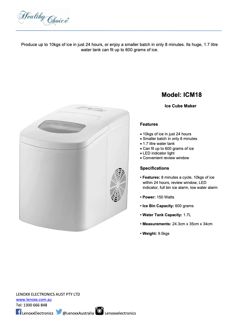 Page n°1 - Manuel utilisateur Healthy Choice ICM18