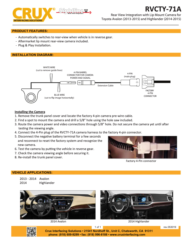 Image de la première page du manuel de l'appareil RVCTY-71A