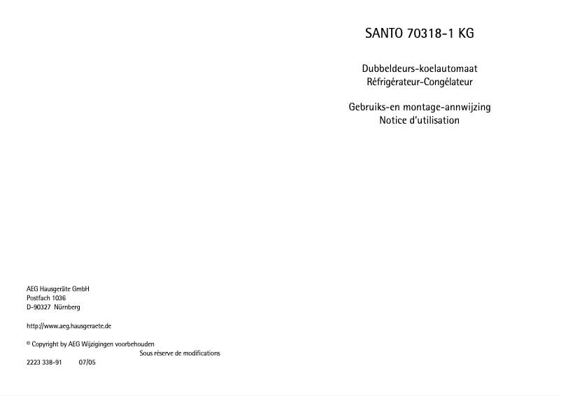 Page 1 de la notice Manuel utilisateur AEG Santo 70318 KG1