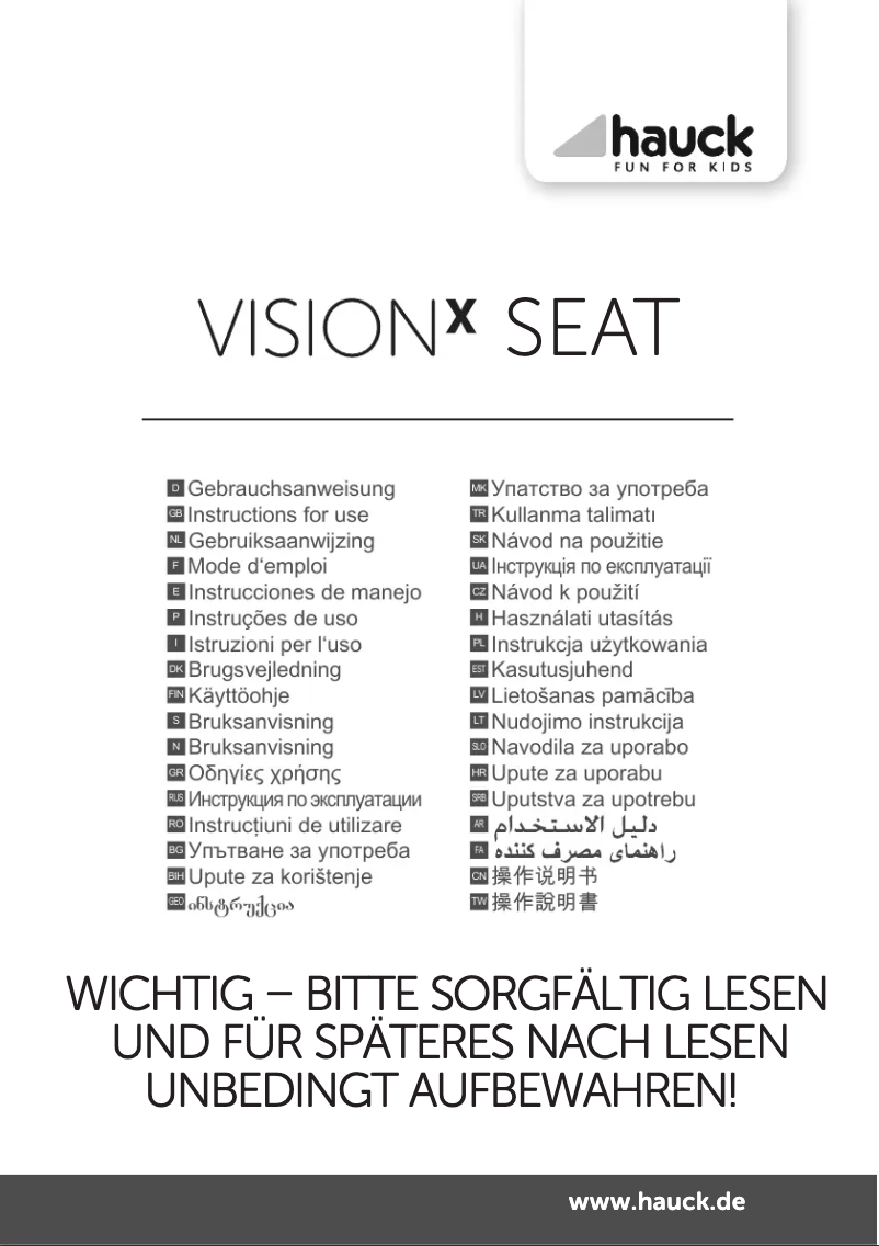 Page n°1 - Manuel utilisateur Hauck Vision X Seat