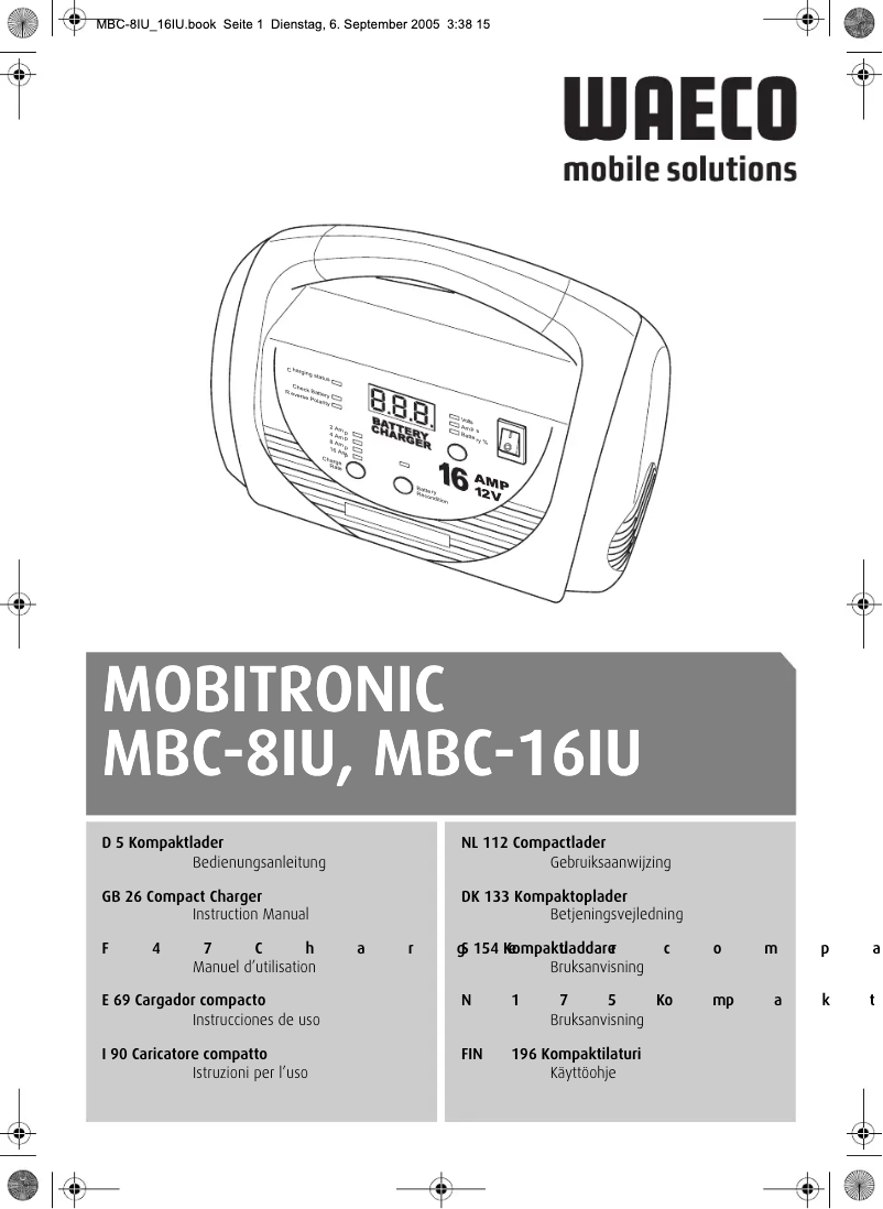 Page n°1 - Manuel utilisateur Waeco MobiTronic MBC-16IU