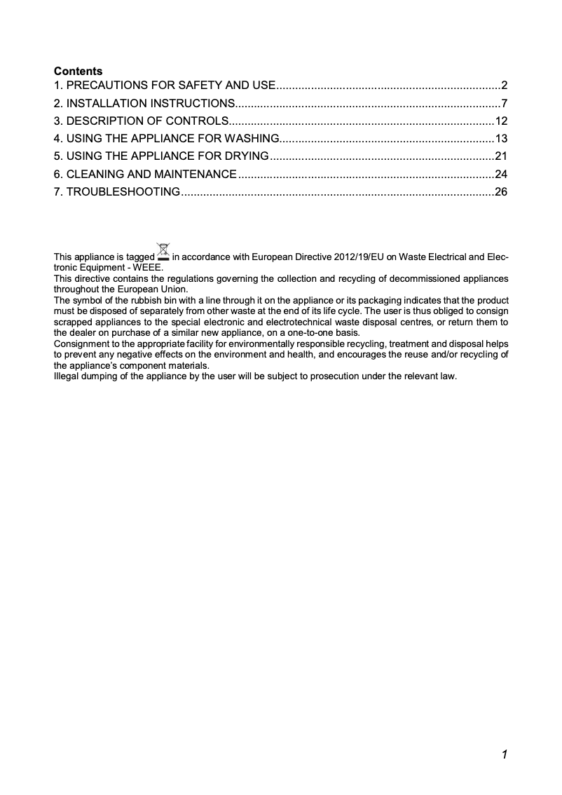 Page 1 de la notice Manuel utilisateur Smeg WDF14C7-2