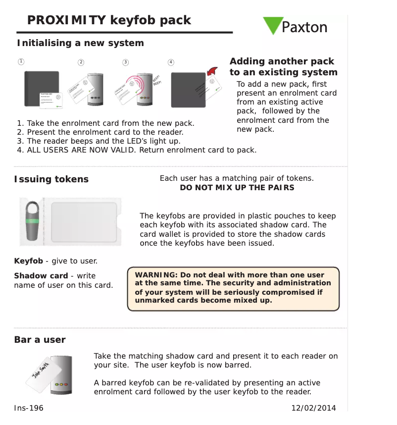 Page n°1 - Manuel utilisateur Paxton PROXIMITY keyfob pack
