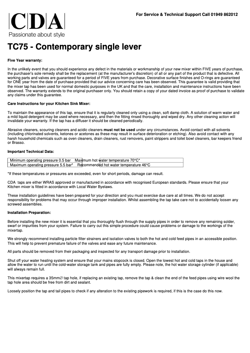 Imagen de la primera página del manual del dispositivo TC75CH