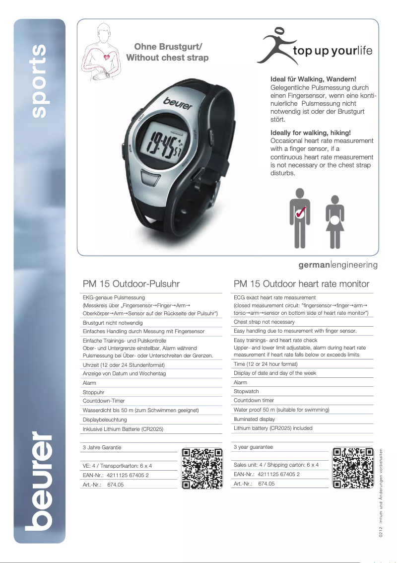 Page 1 de la notice Fiche technique Beurer PM 15