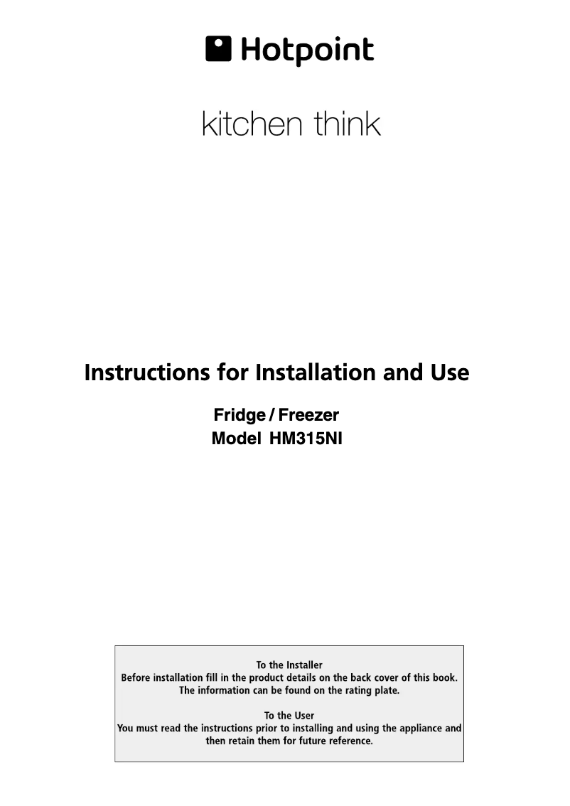 Page n°1 - Manuel utilisateur Hotpoint HM315NI