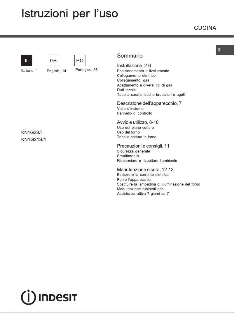 Page 1 de la notice Manuel utilisateur Indesit KN1G2S(W)/I