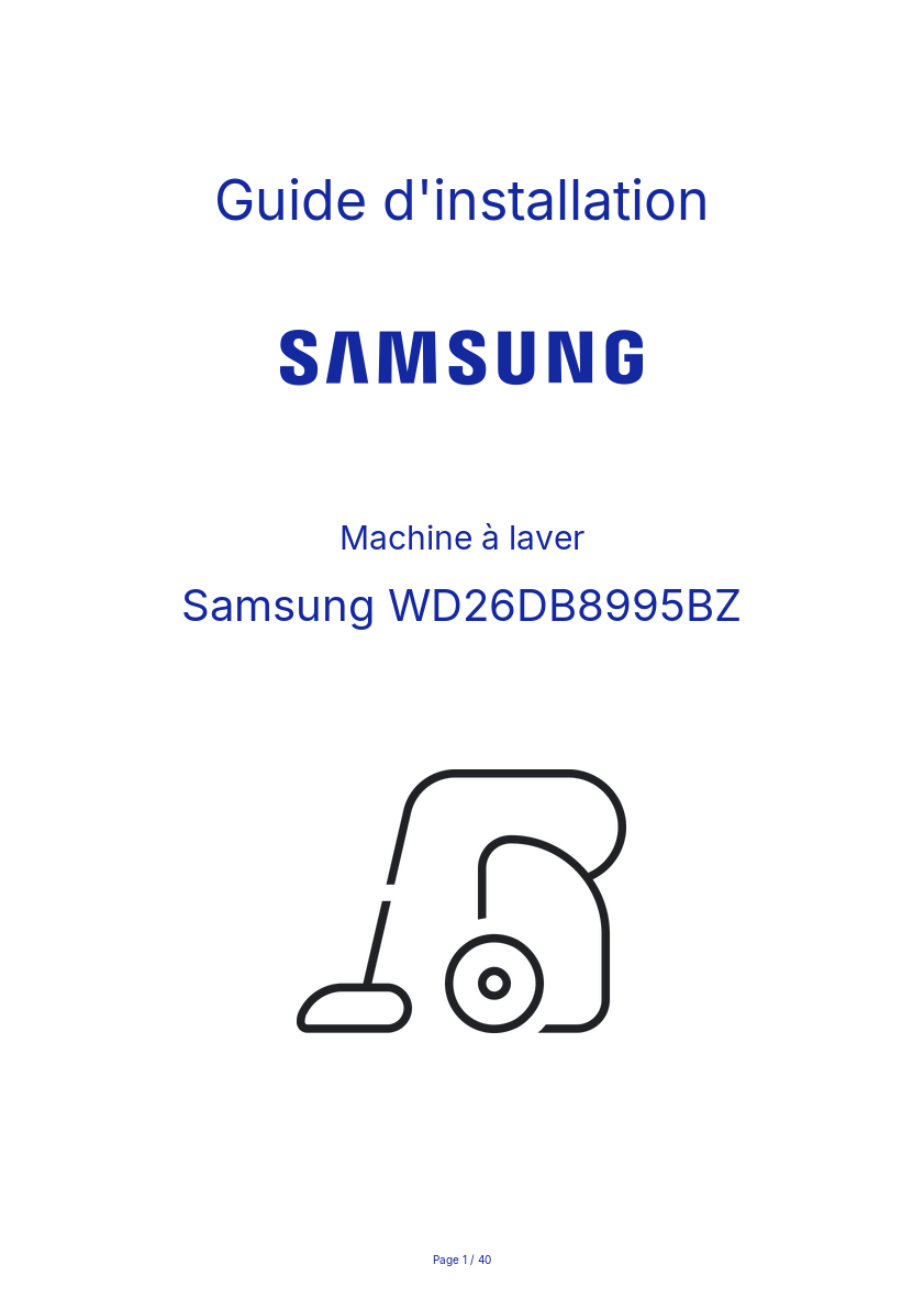 Page n°1 - Guide d'installation Samsung WD26DB8995BZ