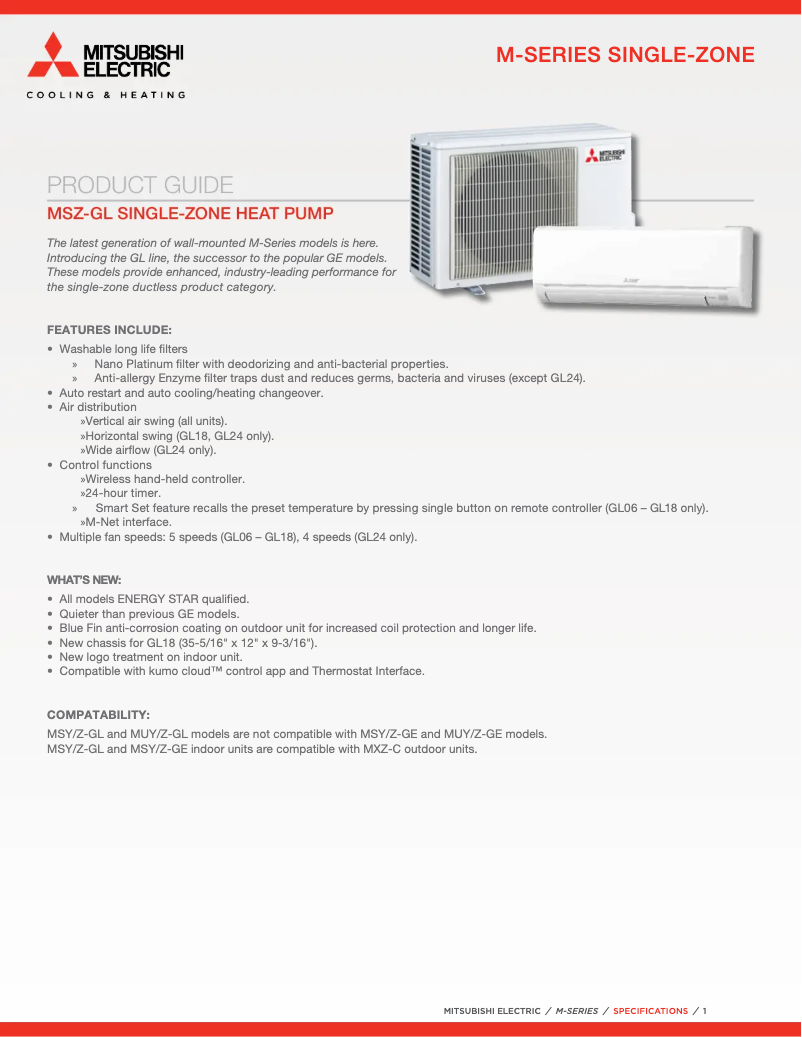 Page 1 de la notice Brochure Mitsubishi MUY-GL18NA-U1