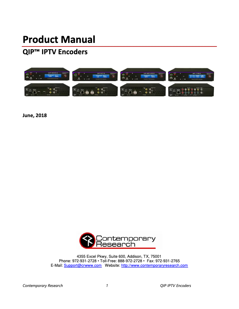 Página 1 del manual Manual de usuario Contemporary Research QIP-HDMI