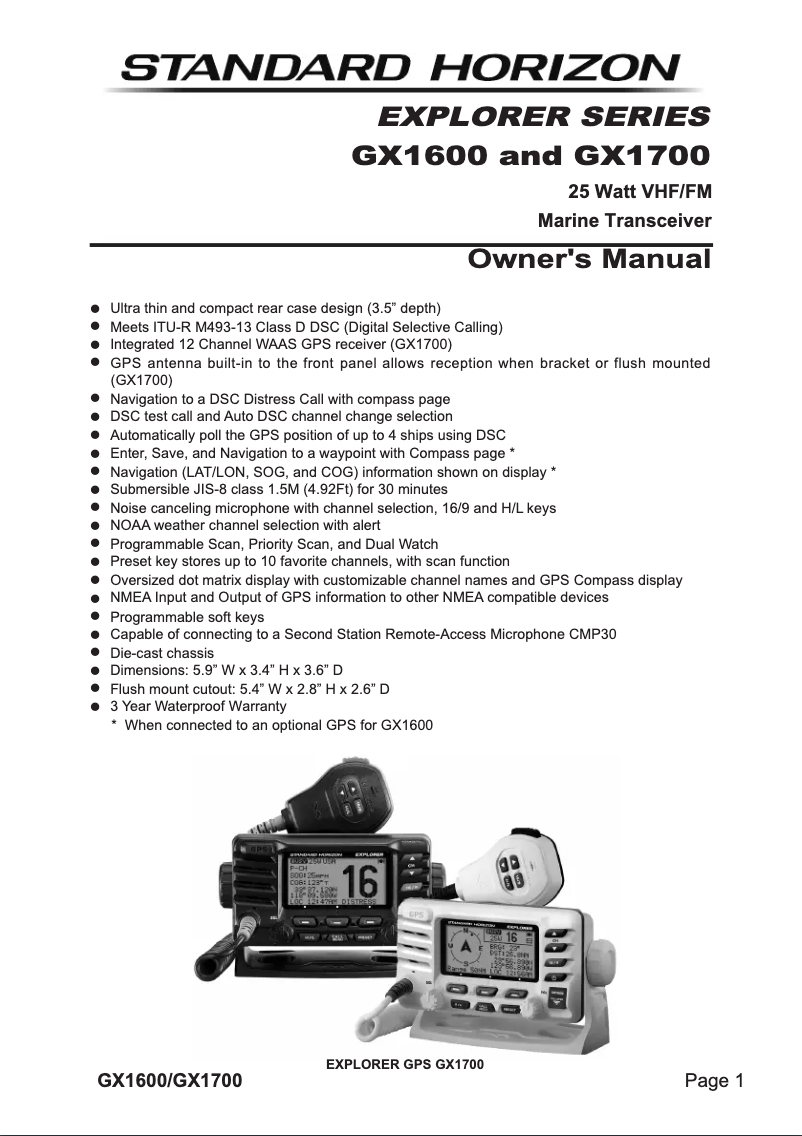 Image de la première page du manuel de l'appareil Explorer GX1600