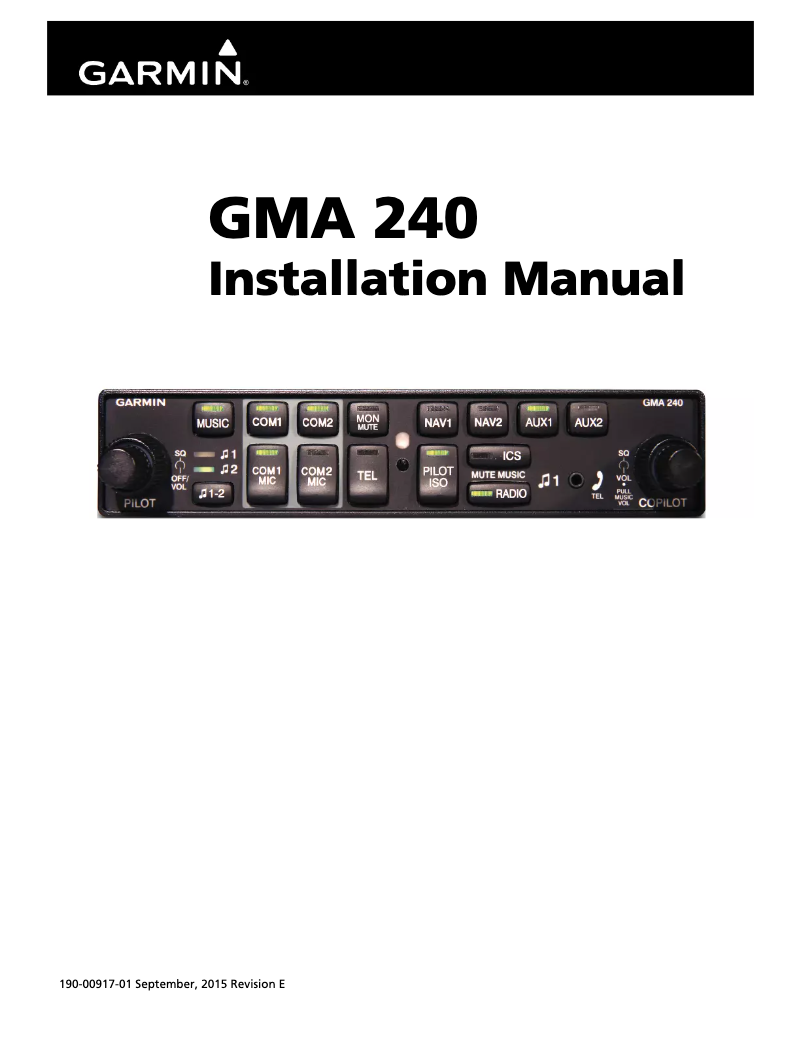 Page 1 de la notice Guide d'installation Garmin GMA 240