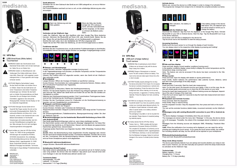 Página 1 del manual Manual de usuario Medisana ViFit Run