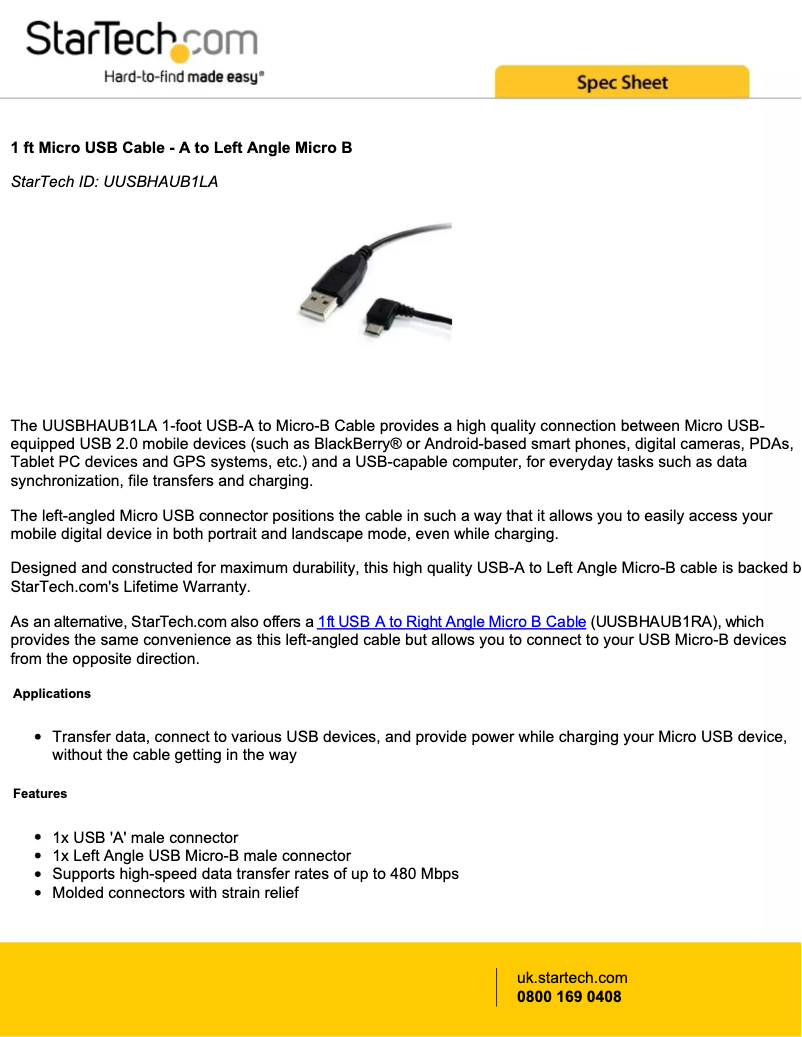 Page 1 de la notice Manuel utilisateur StarTech.com UUSBHAUB1LA