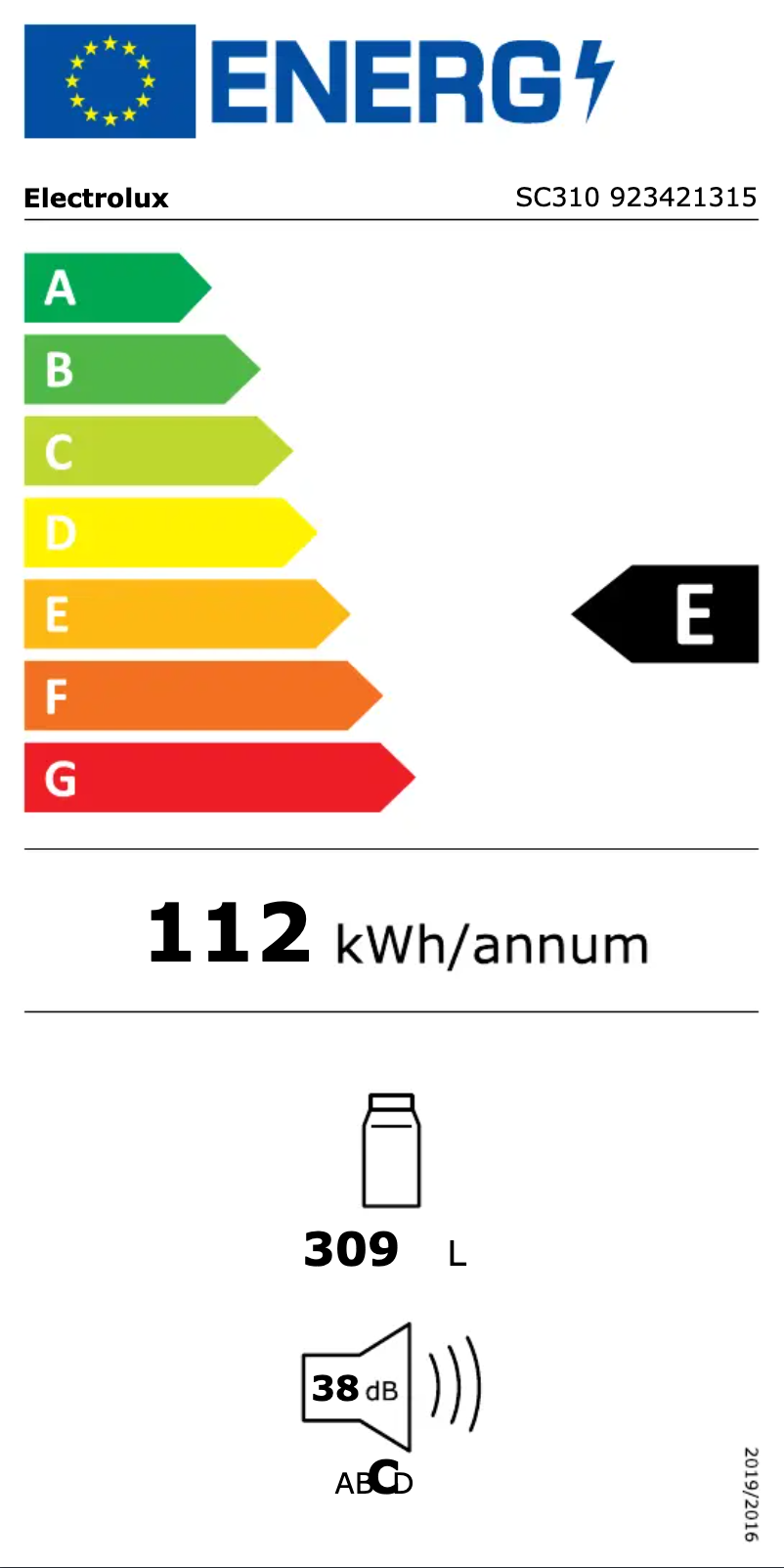 Page 1 de la notice Label énergétique Electrolux SC310