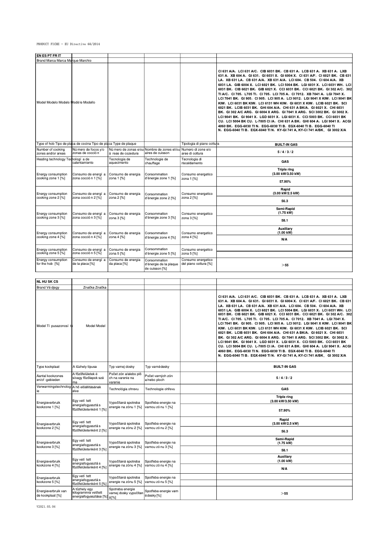 Page 1 de la notice Label énergétique CATA LGI 7041 X A