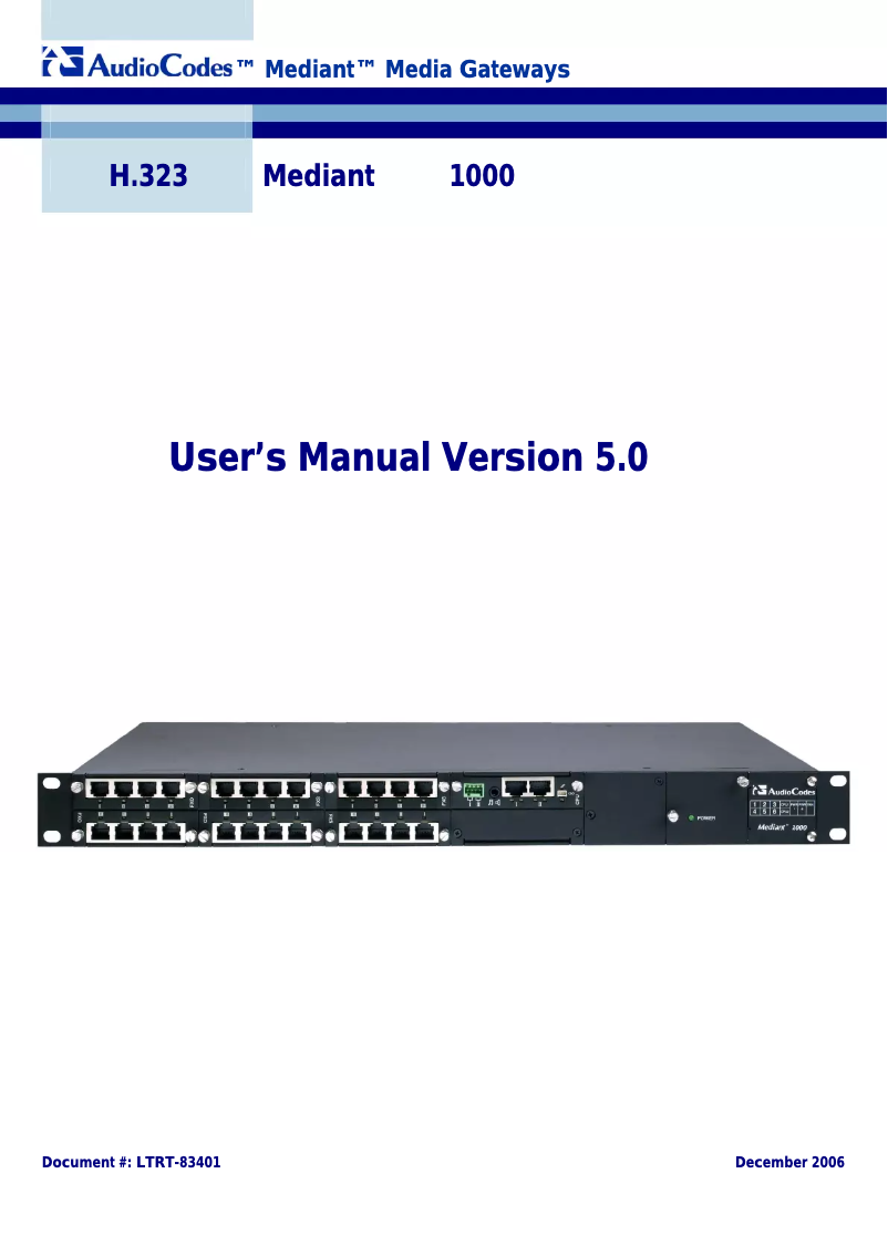 Page 1 de la notice Manuel utilisateur Audiocodes Mediant 1000