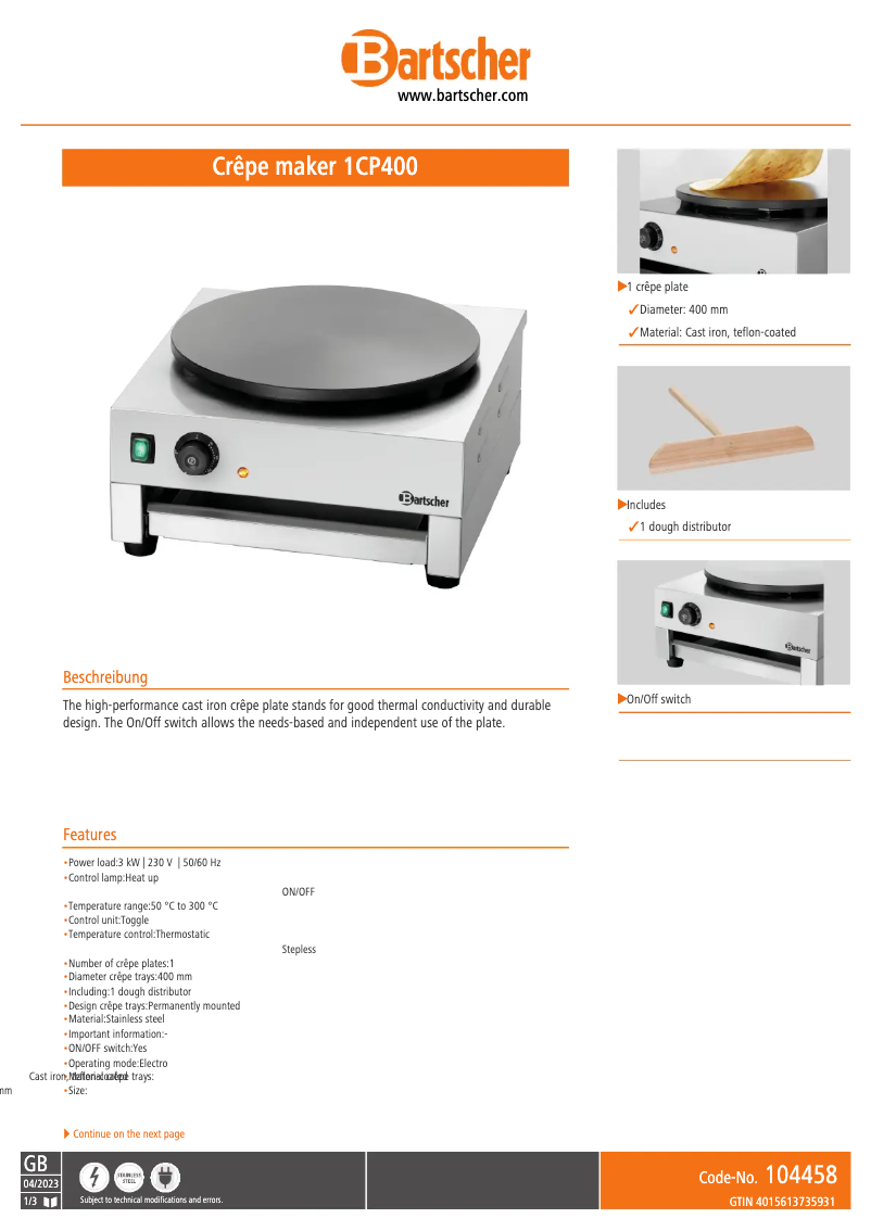 Image de la première page du manuel de l'appareil 1CP400