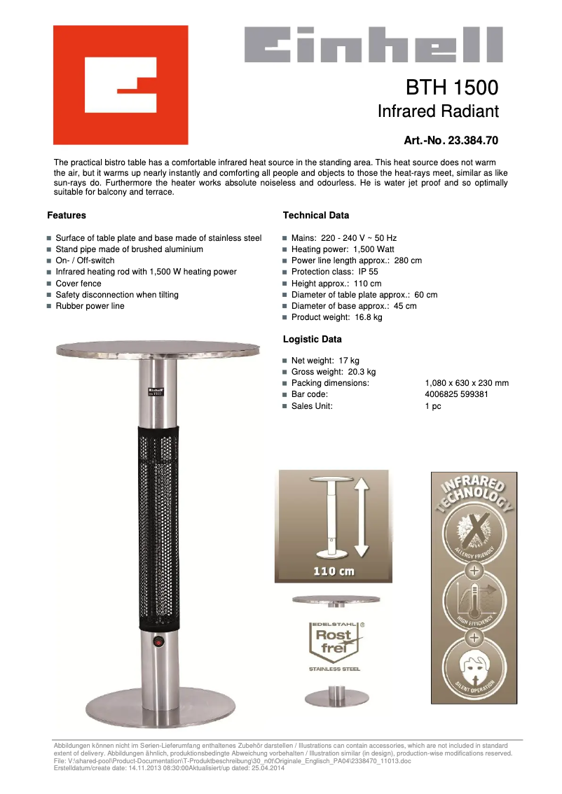 Image de la première page du manuel de l'appareil BTH 1500