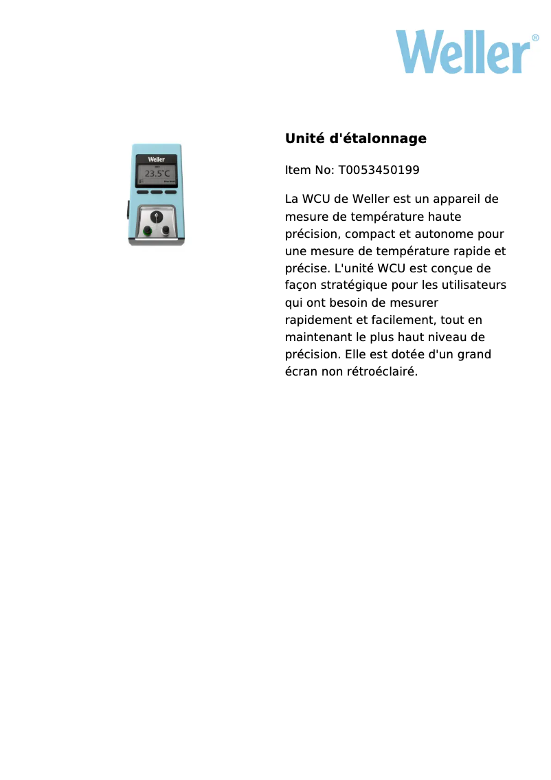 Page n°1 - Fiche technique Weller WCU