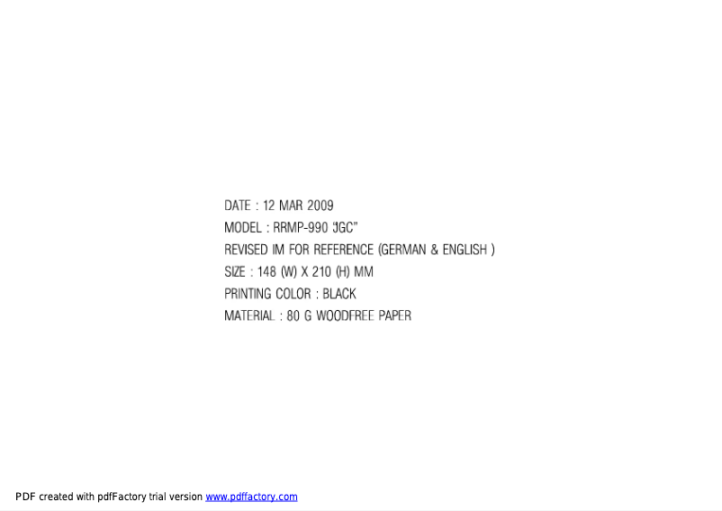 Page 1 de la notice Manuel utilisateur JGC RRMP990