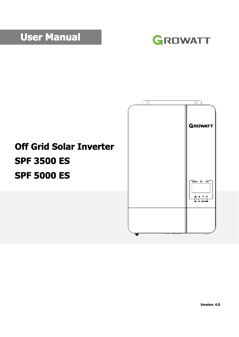 Page 1 de la notice Manuel utilisateur Growatt SPF 3000-5000 ES LITE