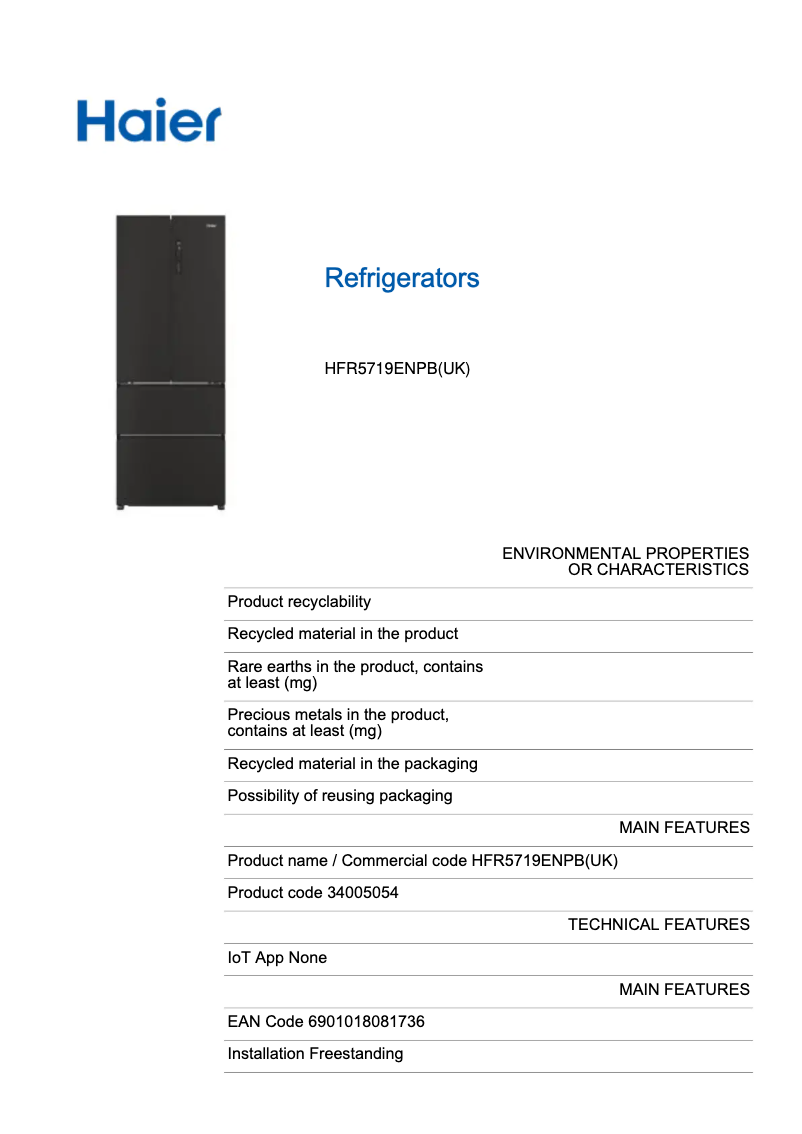 Image de la première page du manuel de l'appareil HFR5719ENPB