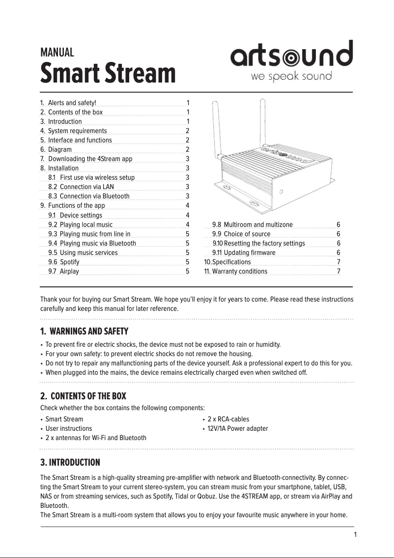 Page 1 de la notice Manuel utilisateur Artsound Smart Stream
