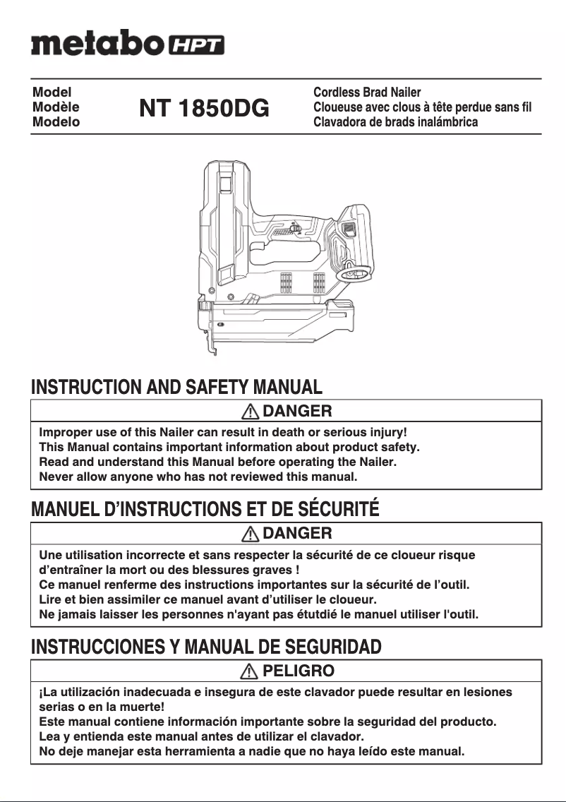 Page 1 of the manual User Manual HiKOKI NT1850DG