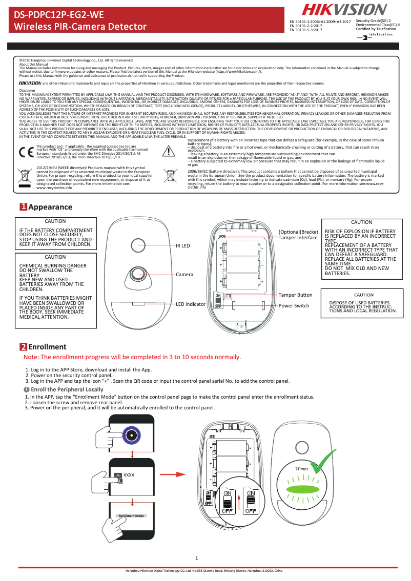Imagen de la primera página del manual del dispositivo DS-PWA48-KS-CAMV2