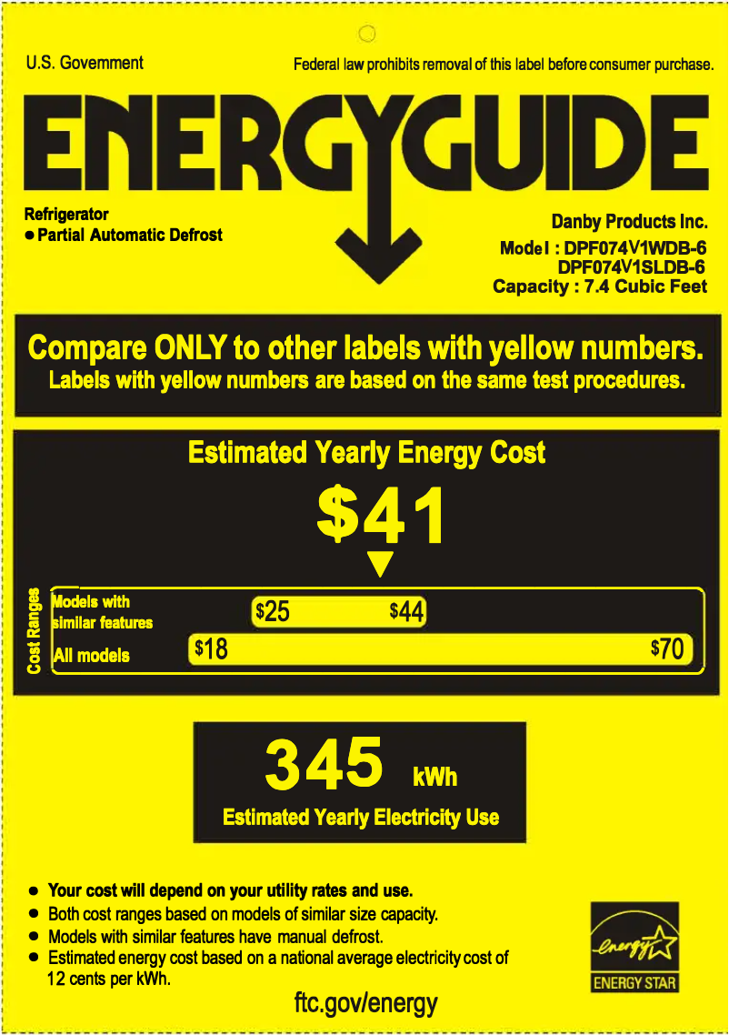 Página 1 del manual Etiqueta energética Danby DPF074V1WDB-6