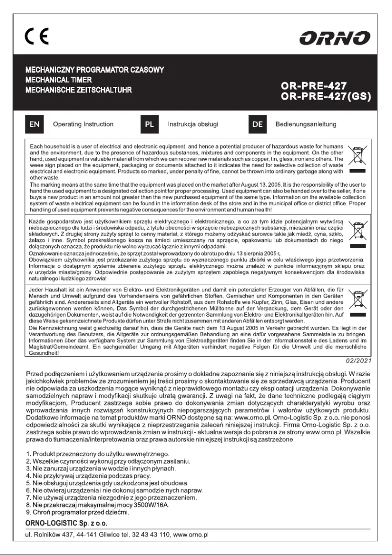 Image de la première page du manuel de l'appareil OR-PRE-427