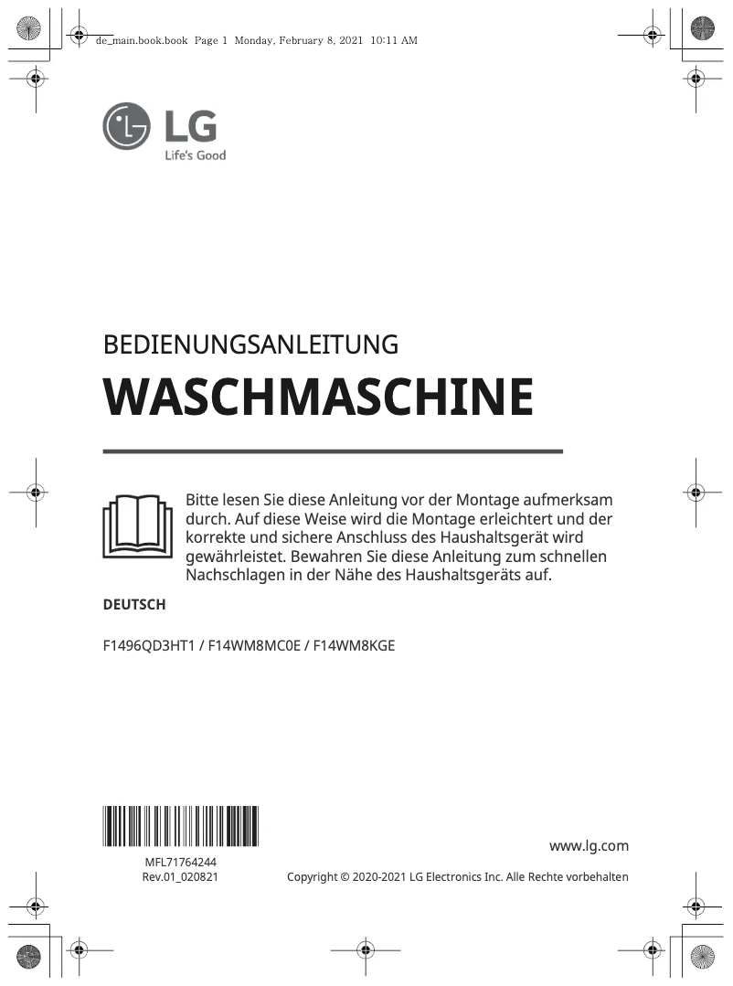 Page 1 de la notice Manuel utilisateur LG F1496QD3HT1