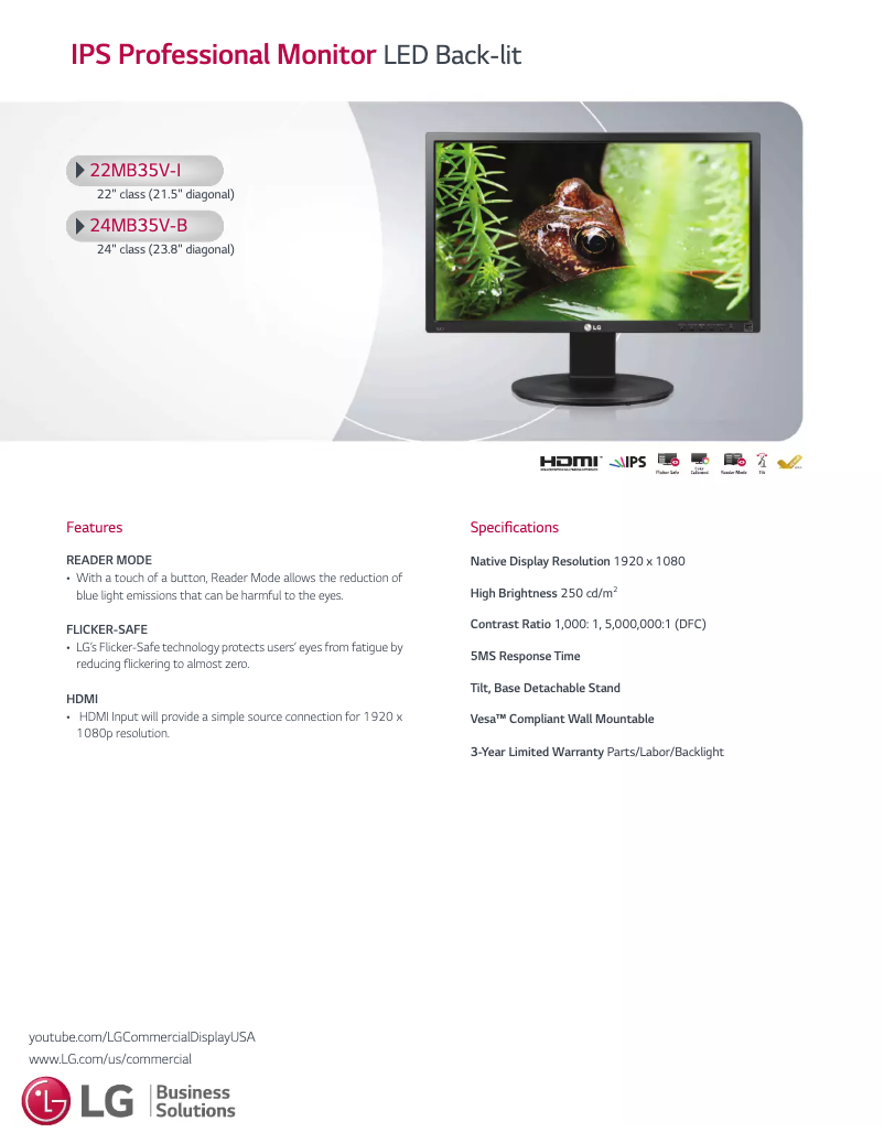 Page n°1 - Fiche technique LG 22MB35V-I