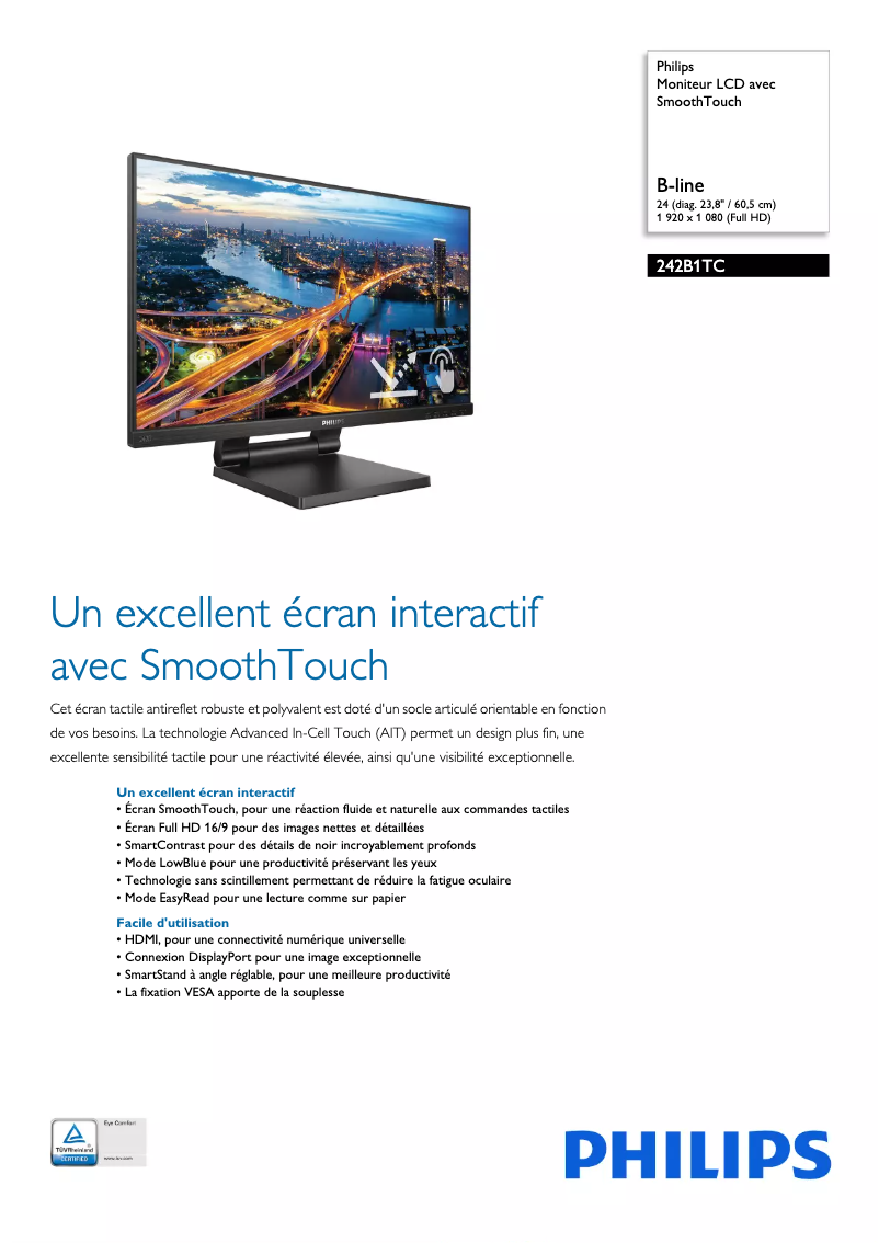 Page 1 de la notice Fiche technique Philips B Line 242B1TC