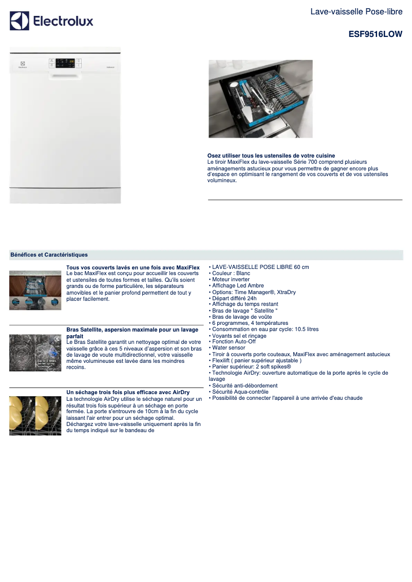 Image de la première page du manuel de l'appareil ESF9516LOW