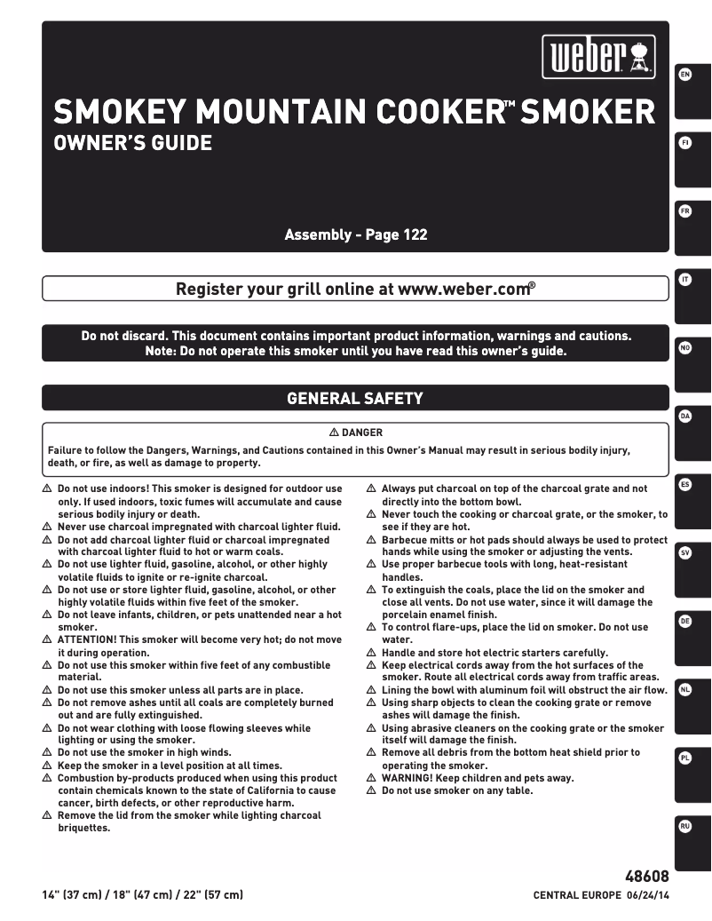 Page 1 de la notice Manuel utilisateur Weber Smokey Mountain Cooker