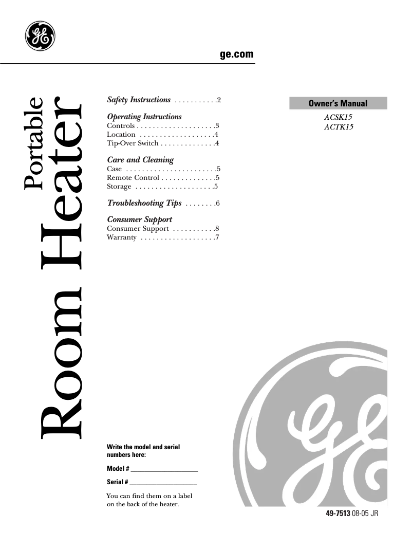 Image de la première page du manuel de l'appareil ACSK15AH