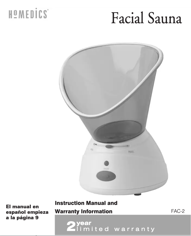 Page 1 de la notice Manuel utilisateur Homedics FAC-2