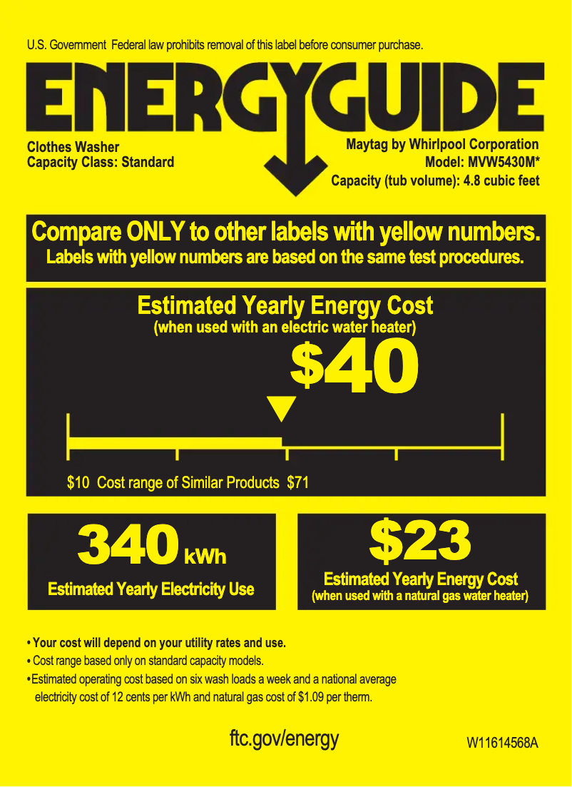 Page 1 de la notice Label énergétique Maytag MVW5430MW
