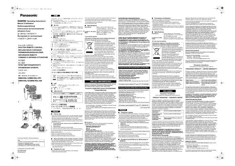 Página 1 del manual Manual de usuario Panasonic Lumix DMW-RSL1