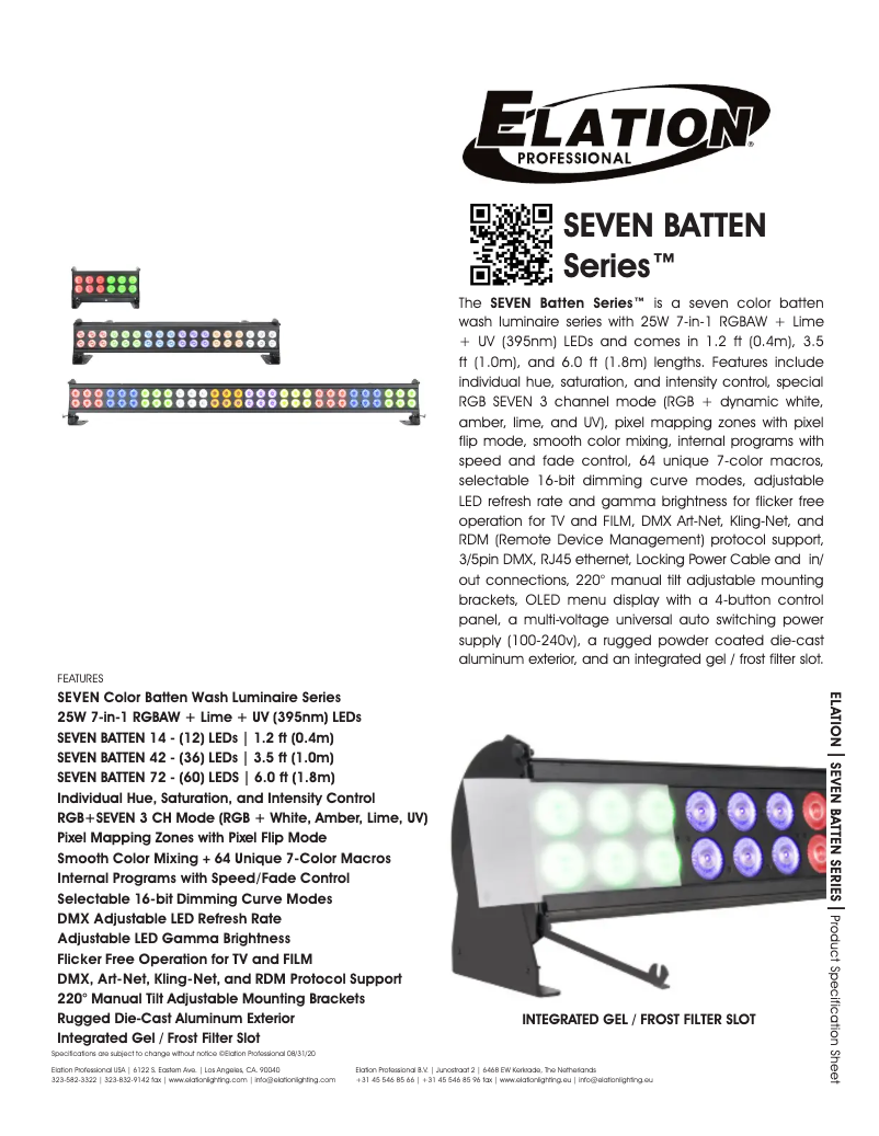 Page 1 de la notice Fiche technique Elation Seven Batten 42