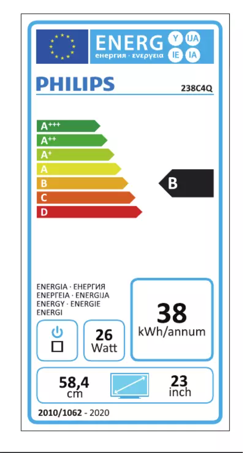 Page 1 de la notice Label énergétique Philips Brilliance 238C4QHSN