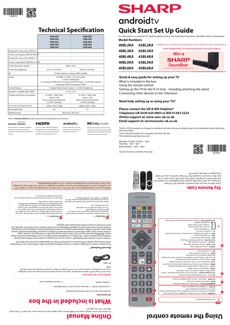 Page 1 de la notice Guide de démarrage rapide Sharp 43BL6KA