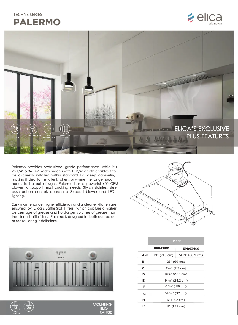 Page 1 de la notice Fiche technique Elica Palermo EPR634SS
